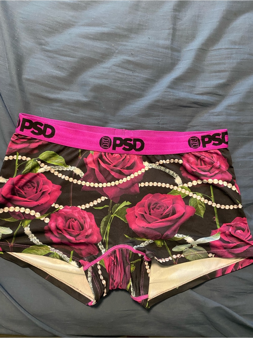 PSD Women’s Rose-Print Bike Shorts in Hot Pink and Black